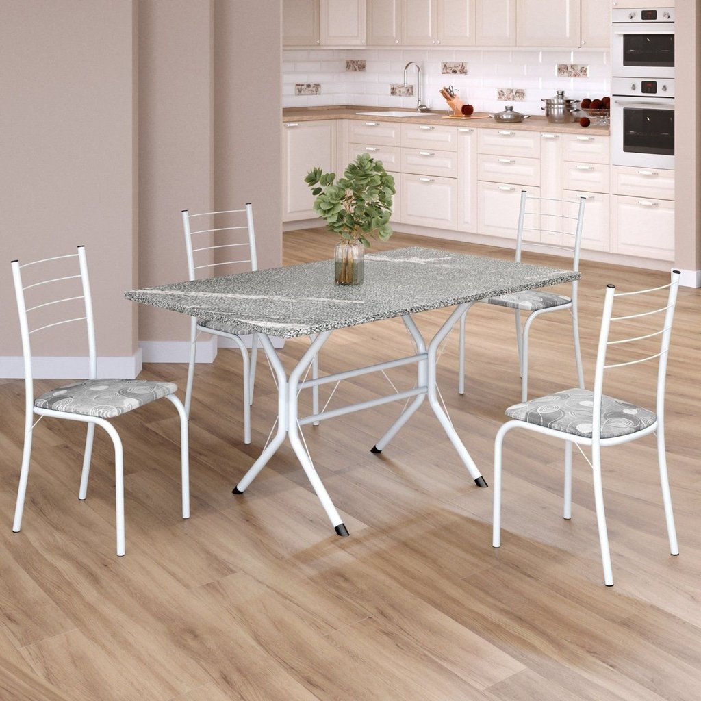 Conjunto Sala de Jantar Mesa Retangular 120x75cm Tampo Granito Topázio 4 Cadeiras Rio Paraopeba/Branco