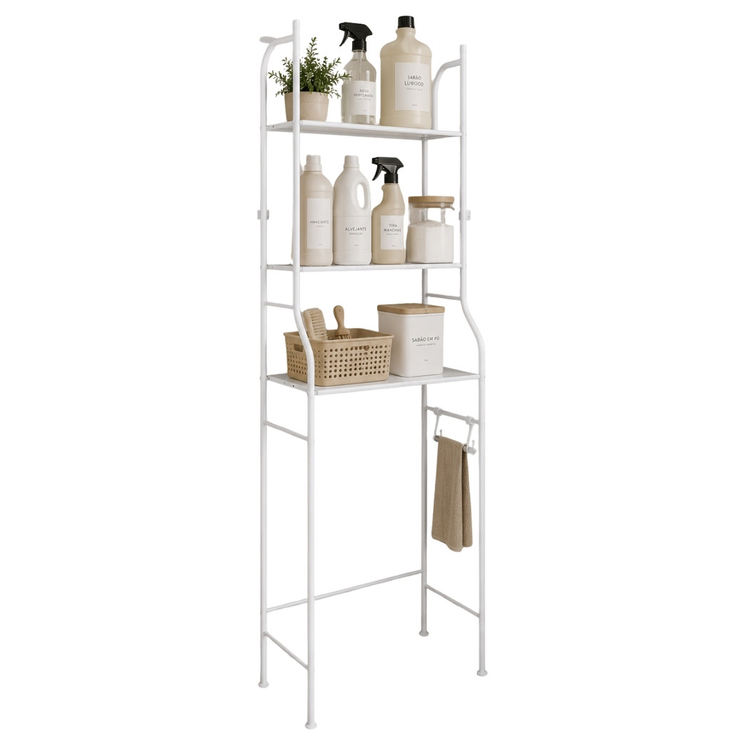 Prateleira Rack Organizador Estante Lavanderia E Banheiro Branca Castela