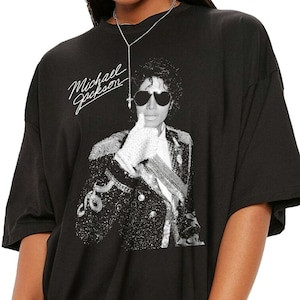 Camiseta Unissex Oversized Plus Size Feminina Masculina Estampa Michael Jackson  Óculos  Streetwear,  Casual Retrô