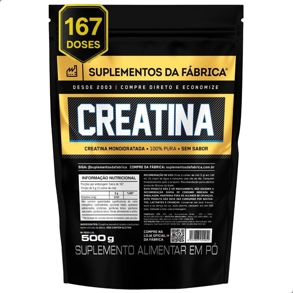 Creatina Monohidratada 100% Pura Importada 500g Suplemento da Fabrica