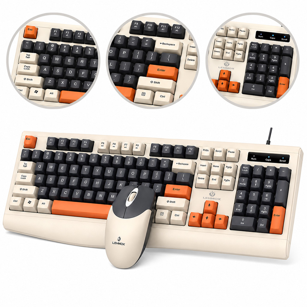 Teclado e Mouse ABNT2 com fio LED USB Silencioso