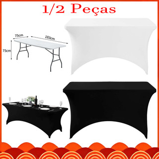 183 × 75 × 75 cm, 1/2 Peças Toalha De Mesa Dobrável Para Evento De Festa Em Elastano, Capas de impermeável, Branco/Preto