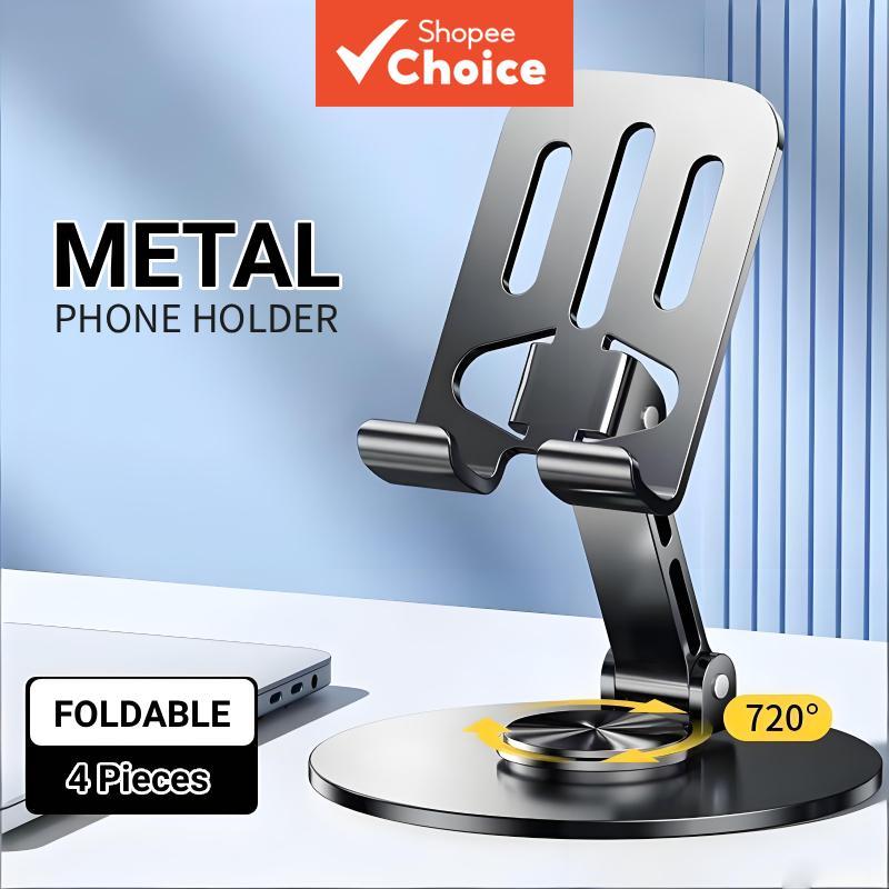 4 Suportes de Metal para Mesa para Telefone e Tablet, 360° Giratório, Dobrável e Ajustável, Ideal para Assistir Vídeos