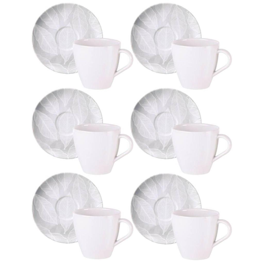 Conjunto 6 Xícaras e Pires de Chá 200ml Porcelana Tramontina Arbo Servir Café Mesa Posta