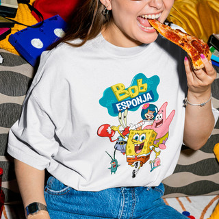 Camiseta Feminina Bob Esponja Animada Camisa Simples Blusa Streetwear T-shirt Casual Crt Unissex