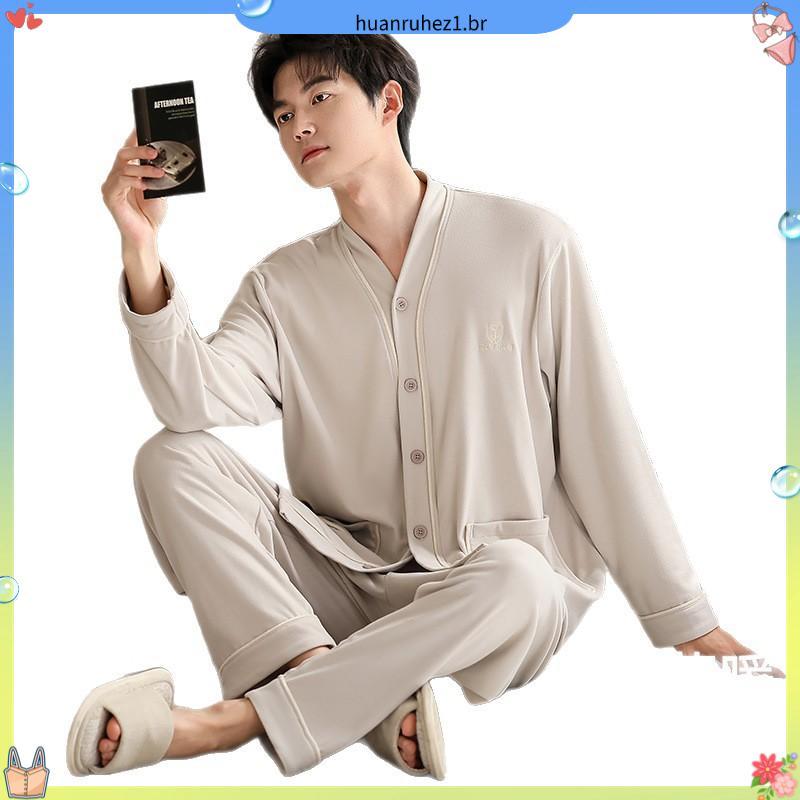 Pijama Adulto Plus Size Masculino Longo Inverno Abertura Frontal Com Botões