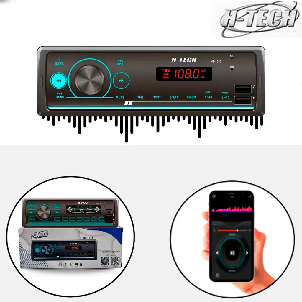 Radio MP3 Bluetooth Display em Led 2 USB Função Radio HT-1015