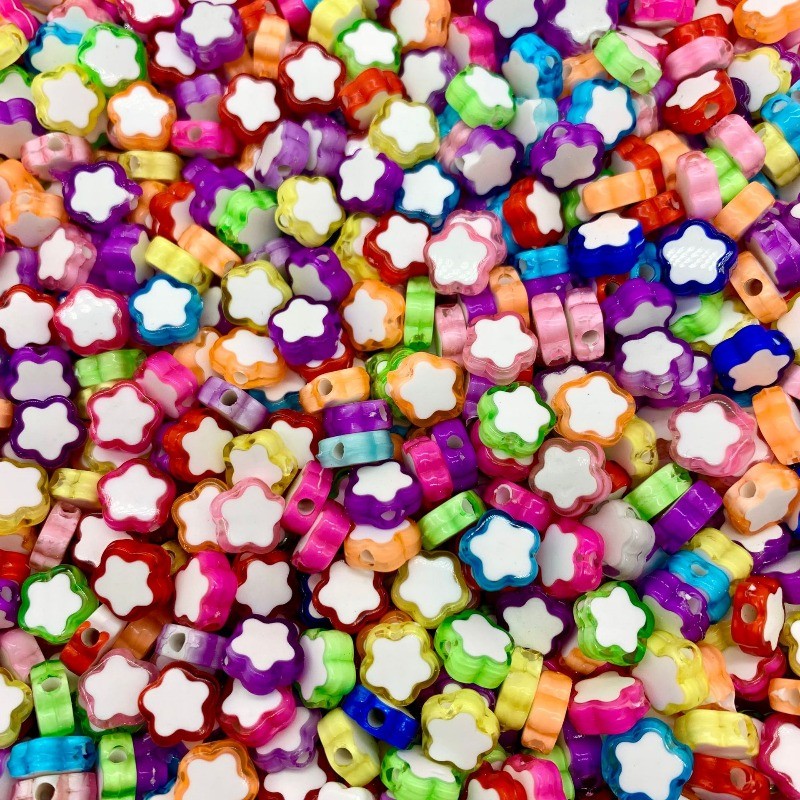 50 Unidades/Pacote 10mm Acrílico Flor De Cinco Pétalas Contas De Ameixa De Duas Cores DIY Jóias Chaveiro Corrente De Tel