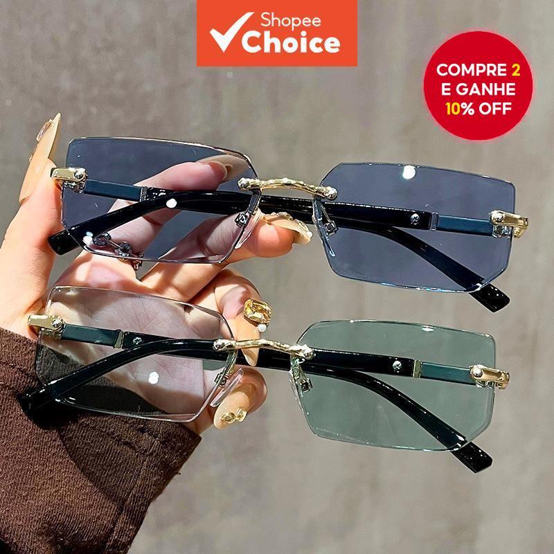 Óculos de sol sem armação elegantes para homens e mulheres com proteção UV400 e lentes degradê.