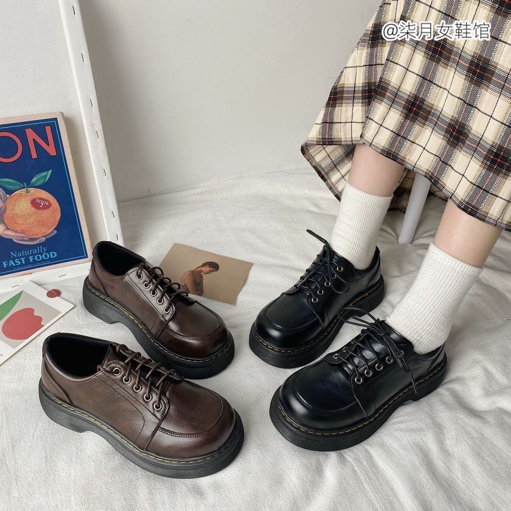 Aumentou dedo do pé grande pequenos sapatos de couro feminino japonês jk Retro estilo Preppy Velcro plataforma de sola g
