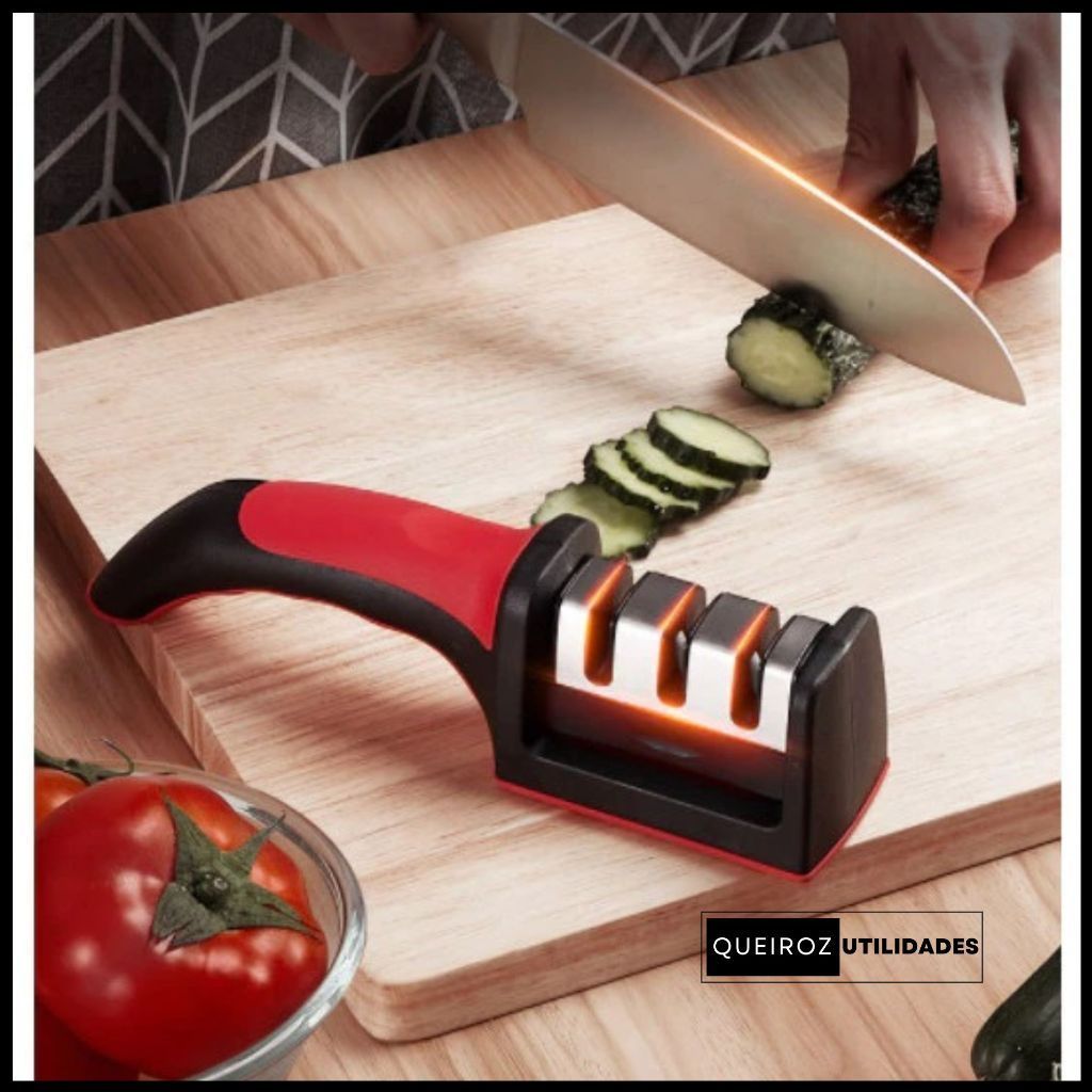 Amolador de Facas 3 Estágios em Aço Inox – Ferramenta Essencial Cozinhas Modernas – Imperdível
