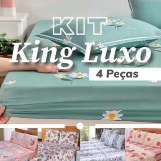 Jogo de Lençol King - 4 Peças 1,93m x 2,03m x 30cm de Altura Estampas Sortidas em Oferta na Shopee
