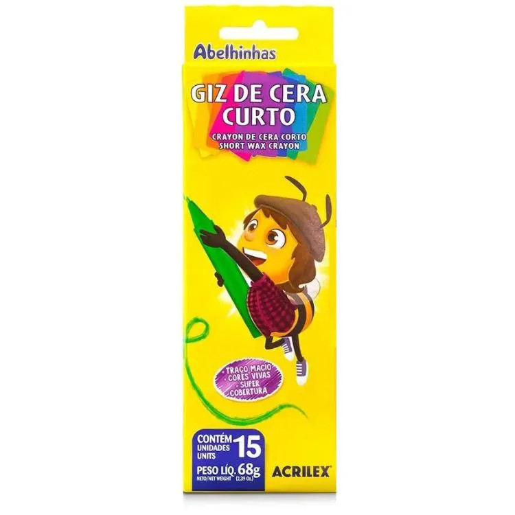 Giz De Cera Curtom 15 Cores Escolar Acrilex Lavável em Oferta na Shopee