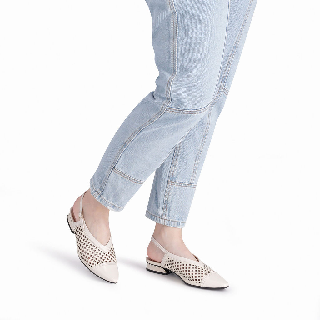 Detalhes do PICCADILLY MAXI - Sapato Slingback Silvia Salto Baixo Off White
