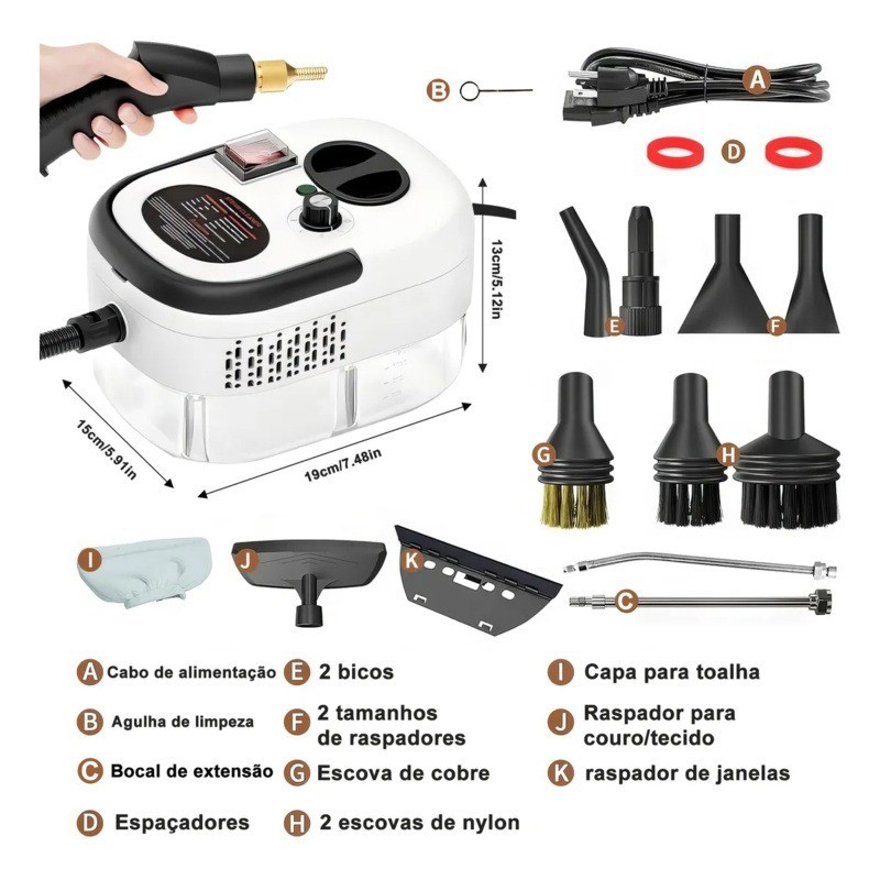 Limpador A Vapor Portátil Alta Temperatura De 2500W 220v | Máquina Limpeza Pressurizada Com Cabeças em Oferta na Shopee