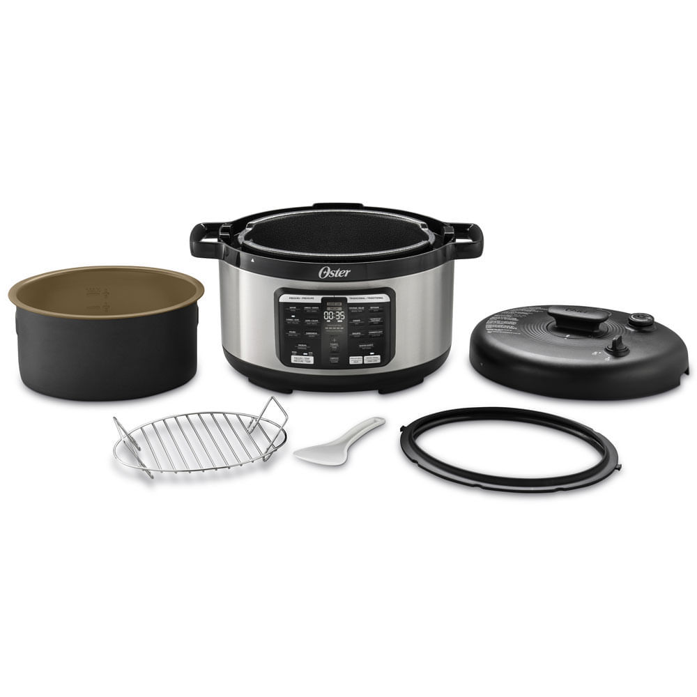 Detalhes do Kit Panela de Pressão Elétrica 5,7L e Chaleira Digital Oster
