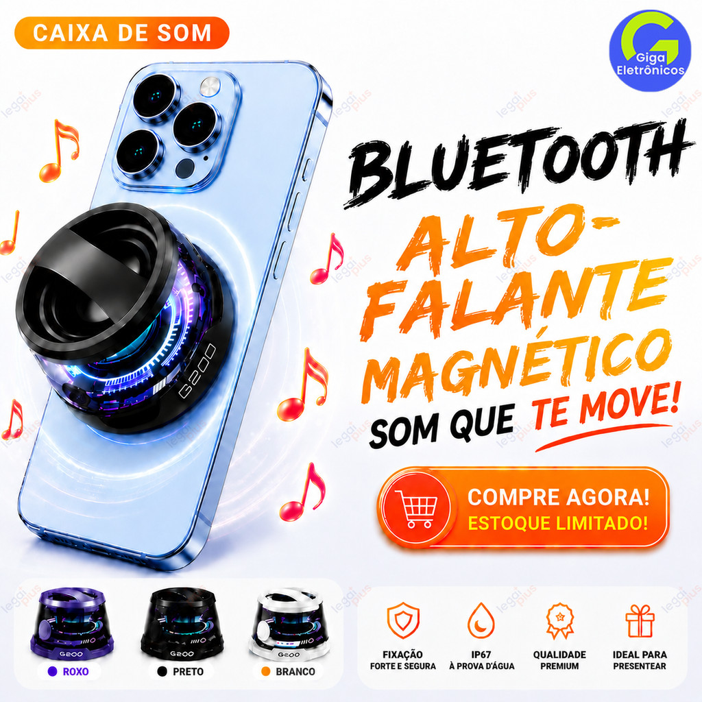 Bluetooth Speaker Mini com Luzes RGB – Caixa de Som Magnética, Portátil, Impermeável