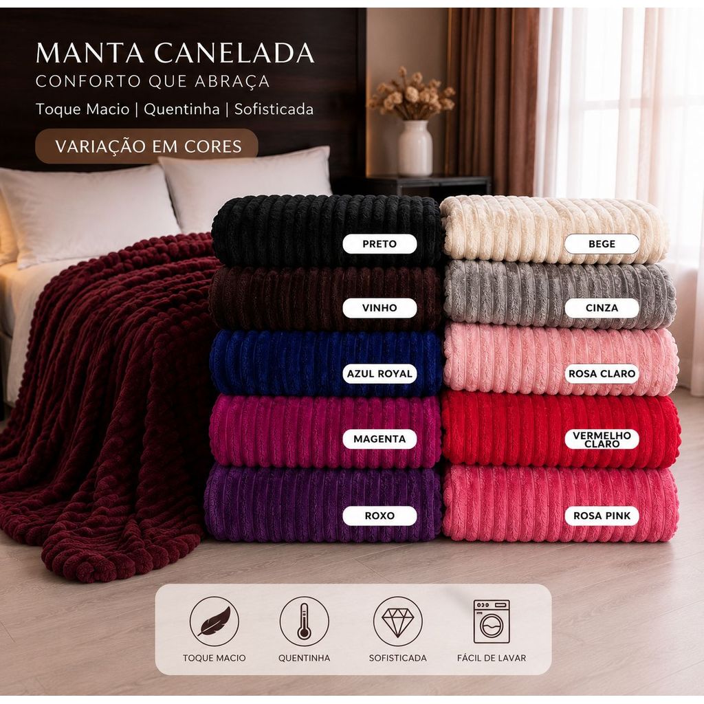 Manta Cobertor Canelada Premium Cama Casal Antialérgico Extra Macia Soft Cores