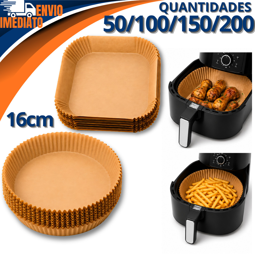 Kit 50/100/150/200 Forma Airfryer Descartavel Antiaderente Redonda/Quadrada Forro Papel Manteiga Vegetal