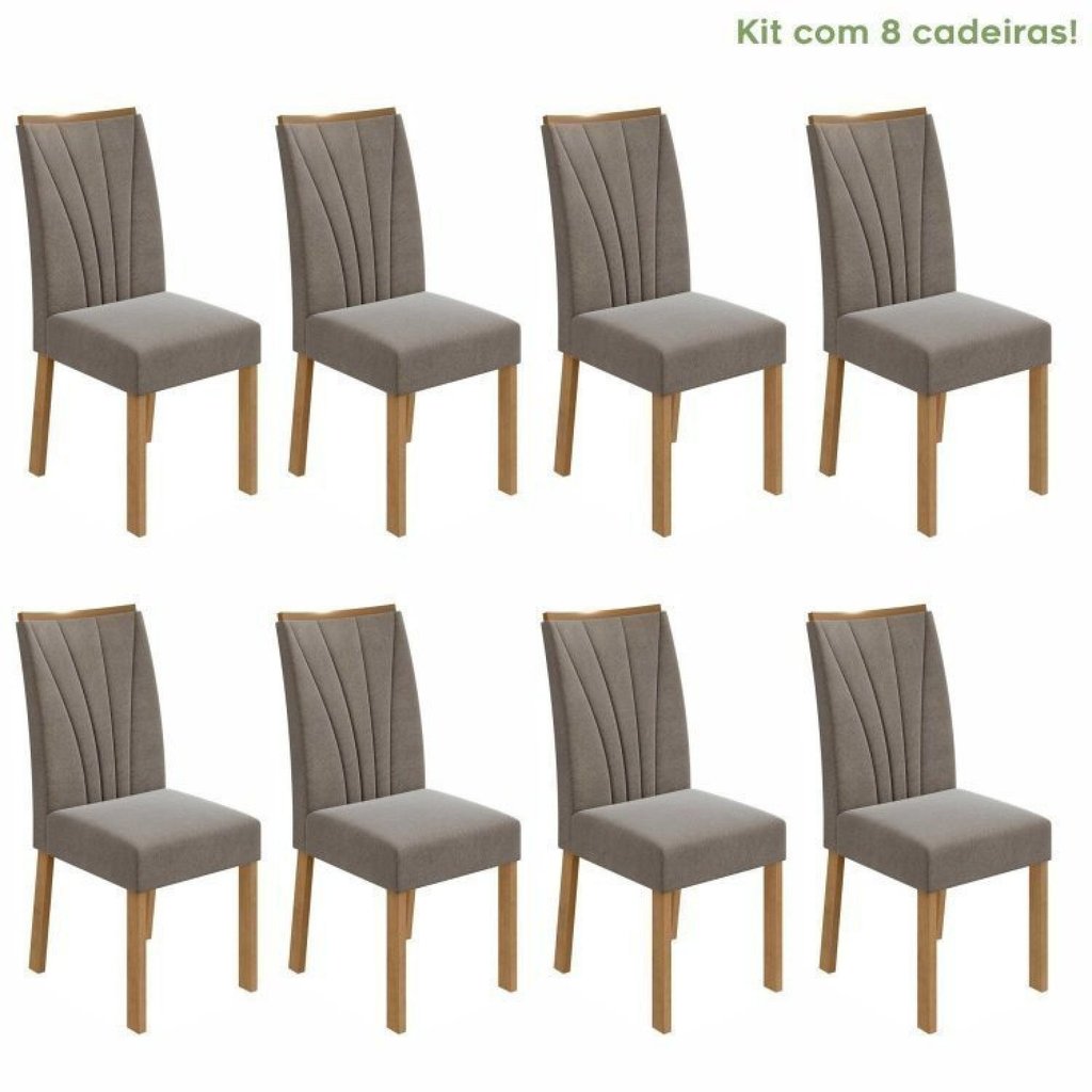 Kit 8 Cadeiras de Jantar Estofadas Suede Apogeu Bege Amêndoa Clean/Suede Animale Bege Amêndoa Clean/Suede Animale Bege