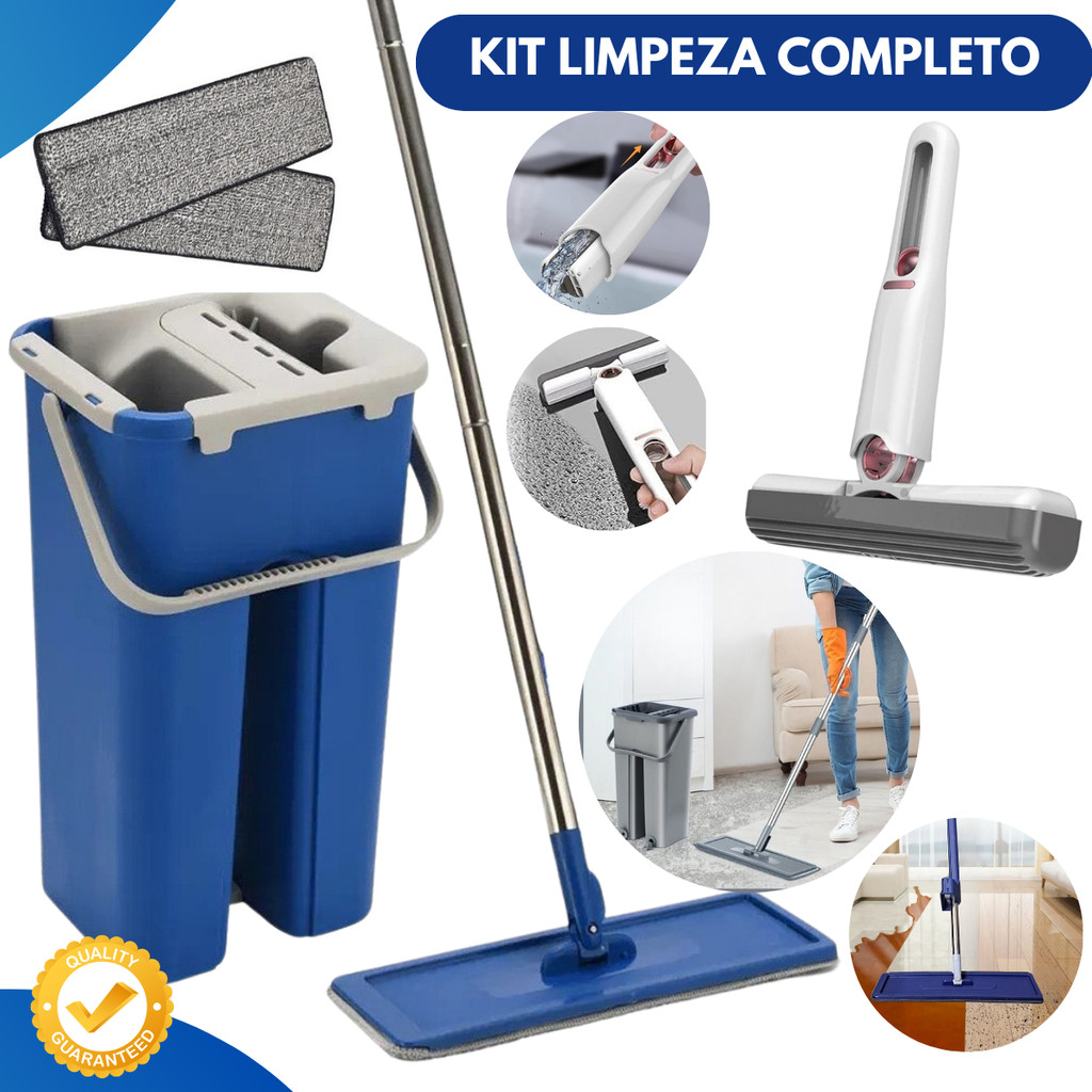 Mop Limpeza Esfregão Rodo Flat Balde 5 L Lava e Seca + Mini MOP ideal carro, box, vidros, janelas