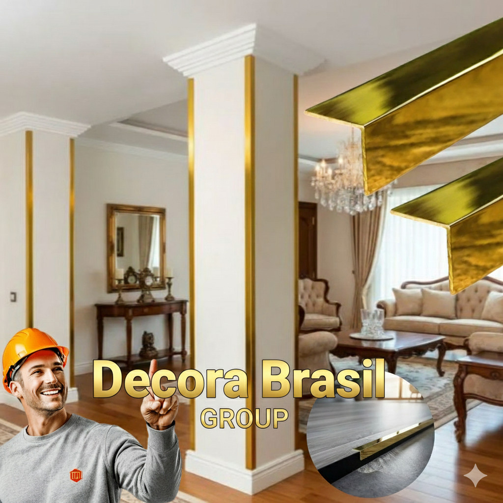 Cantoneiras Aluminio 1 Mt Dourada Gold Moldura Perfil Parede Acabamento Decoração Parede Quina Luxo