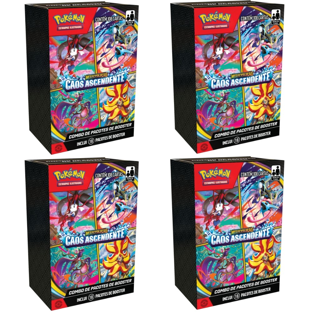 Imagem COMBO DE BOOSTER MINI DISPLAY 18 PACOTES MEGA EVOLUÇÃO CAOS ASCENDENTE COPAG BOX CARTAS POKÉMON TCG