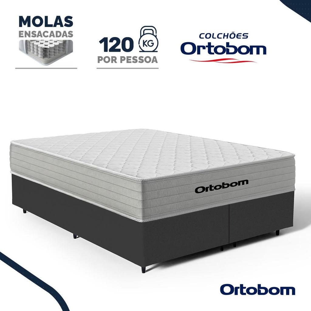 Cama Box com Colchão de Molas Ensacadas Ortobom One Face Plenno Superpocket Queen 158cm
