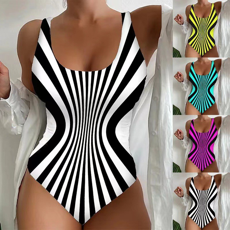 Roupa de Banho Feminina S-5XL / Maiô Listrado / Biquíni de Secagem Rápida / Biquíni Feminino Plus Size
