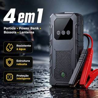 Auxiliar de Partida Veicular 4 em 1 10000mAh | Carregador Portátil Power Bank com Lantern…