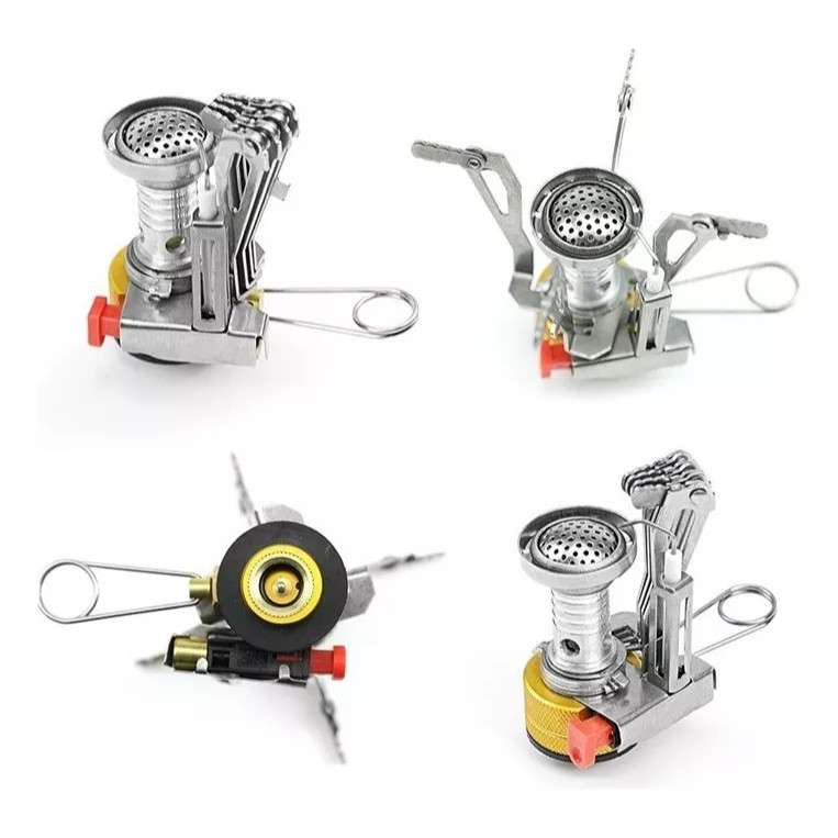 Mini Fogareiro Portátil a Gás Butano para Camping Trilhas Mochila Compacto em Aço Inox