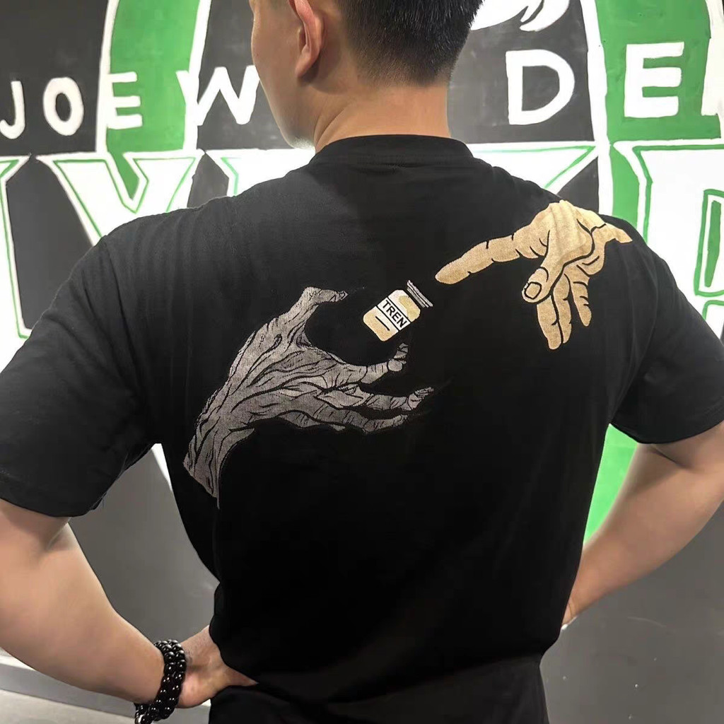 Tren Steroid Personalidade Estampa Solta Casual Masculina Manga Curta 100 % Algodão Camiseta Top De Treinamento Fitness