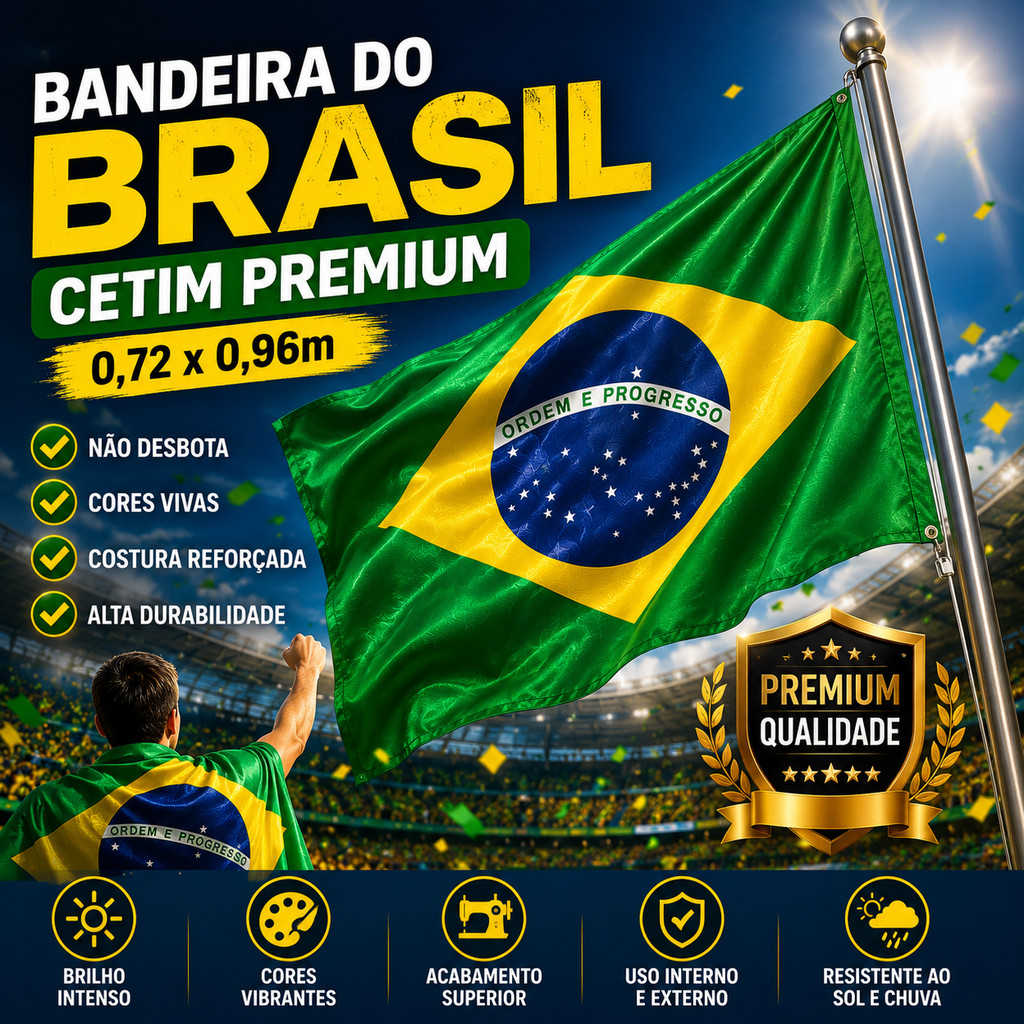 Bandeira do Brasil Cetim 0,72x0,96 Não Desbota Costura Reforçada Decoração