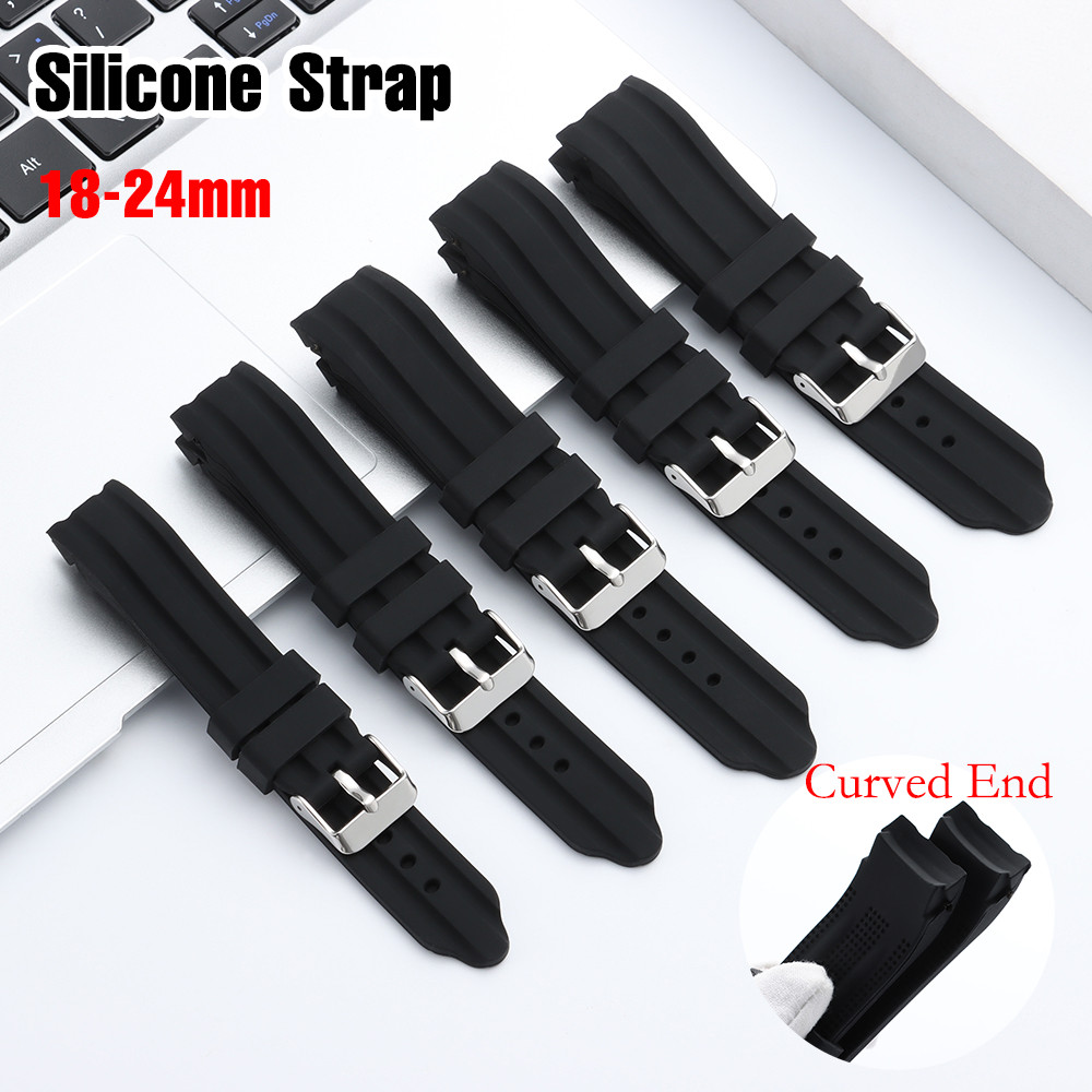 Pulseira De Relógio De Silicone Macio Com Extremidade Curvada , 18mm 20mm 22mm 24mm Seiko Mergulhador , Esportiva De Bor