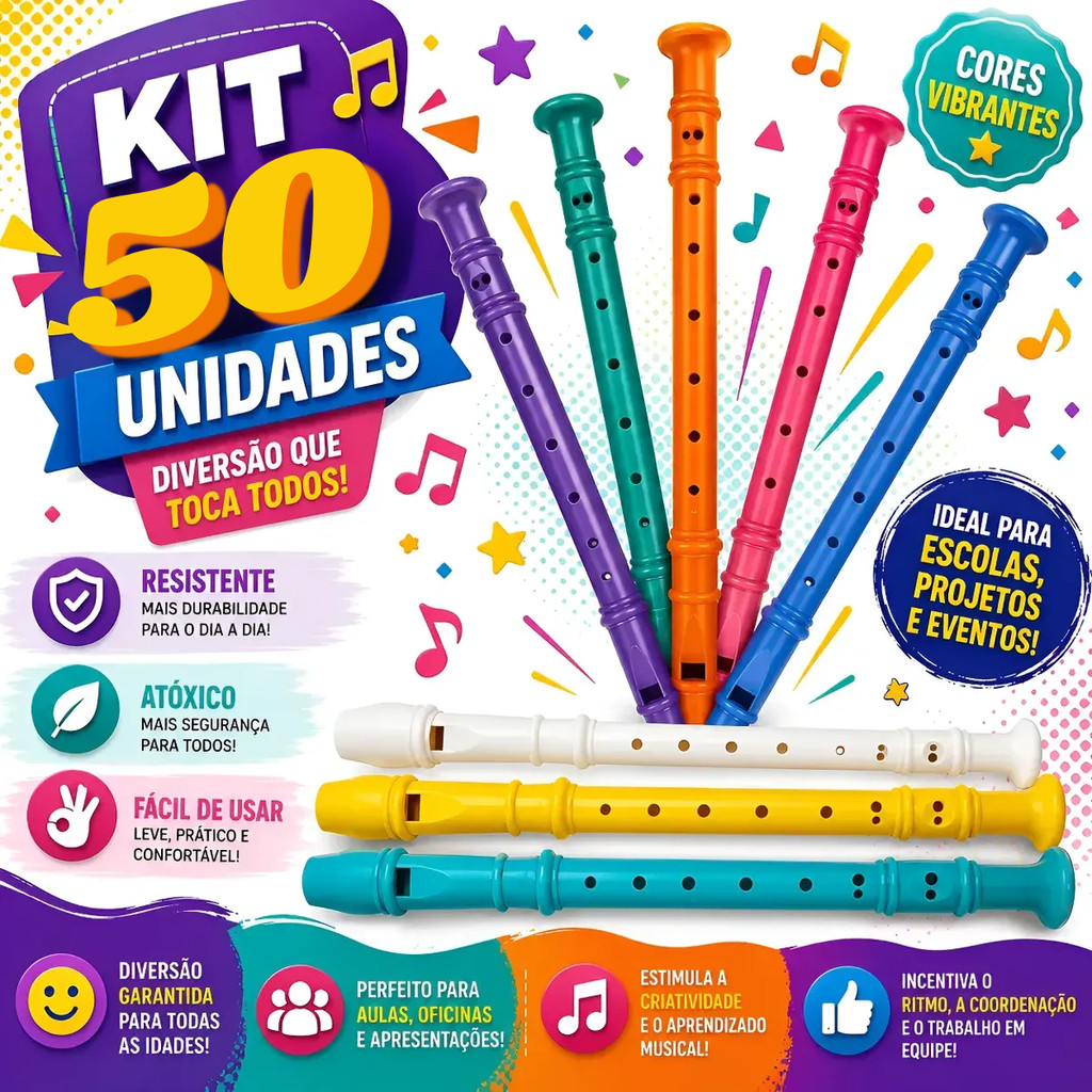 Kit 50 Flauta Doce Brinquedo Prenda Presente Atacado Festa Junina Pescaria Lembrancinhas Sopro