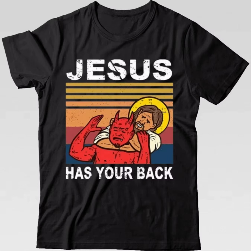 Camiseta Masculina de Algodão Estilo Retrô Jiu Jitsu com Estampa Jesus Está Comigo, Moda Verão, Mais Vendida