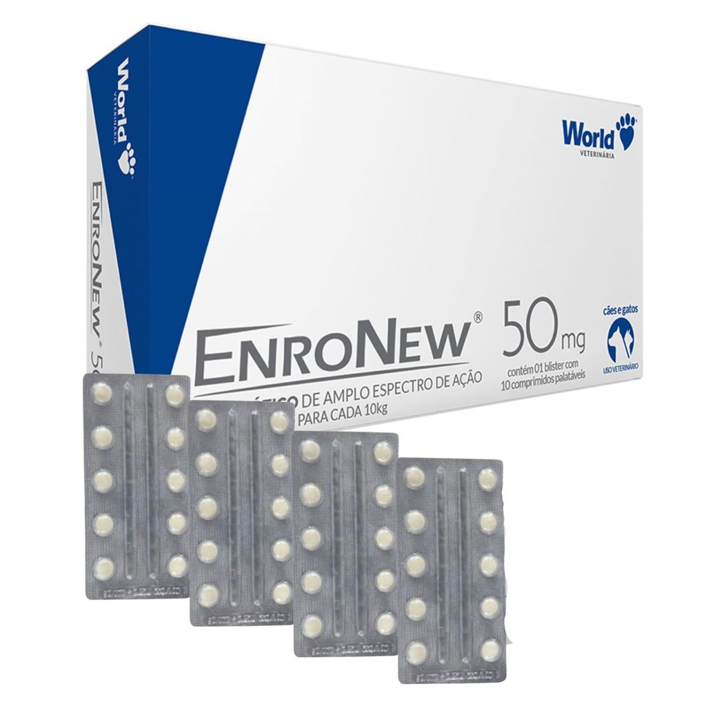 Kit 04 Enronew 50mg Para Cães E Gatos 40 Comprimidos - World