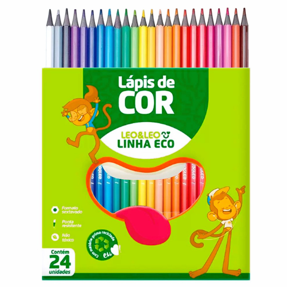 Lápis de Colorir 24 Unidades Infantil Coloração Papelaria Artigos Infantis Escola Escritório Crianças Utilidades