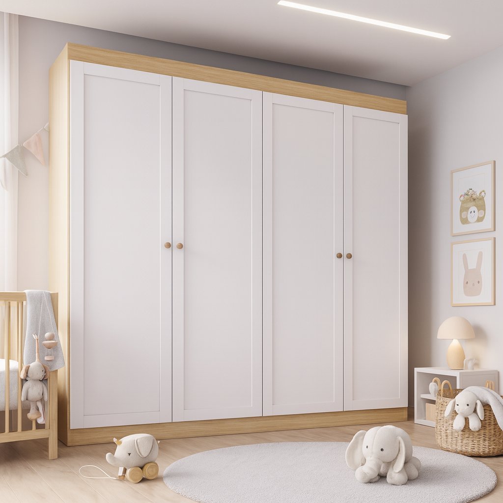 Guarda Roupa Infantil Americano 4 Portas 2 Gavetas Savana/Branco Alecrim Savana/Branco em Oferta na Shopee