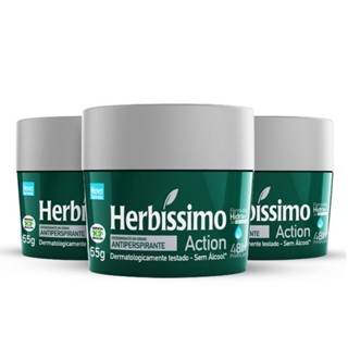 Kit 3 unid - Desodorante Creme Antitranspirante Herbíssimo Action 55G em Oferta na Shopee