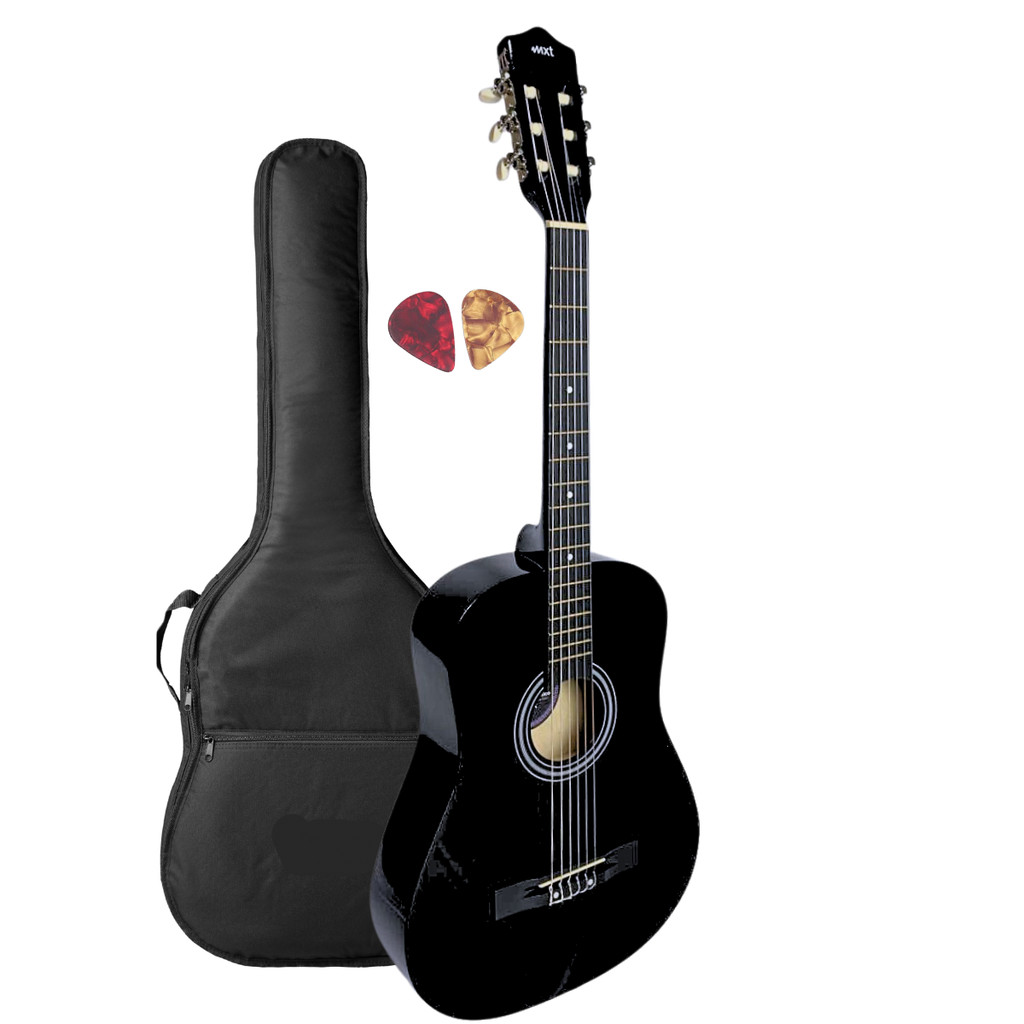 Violão Canhoto Acústico MXT 38CBK Preto + Capa Almofadada