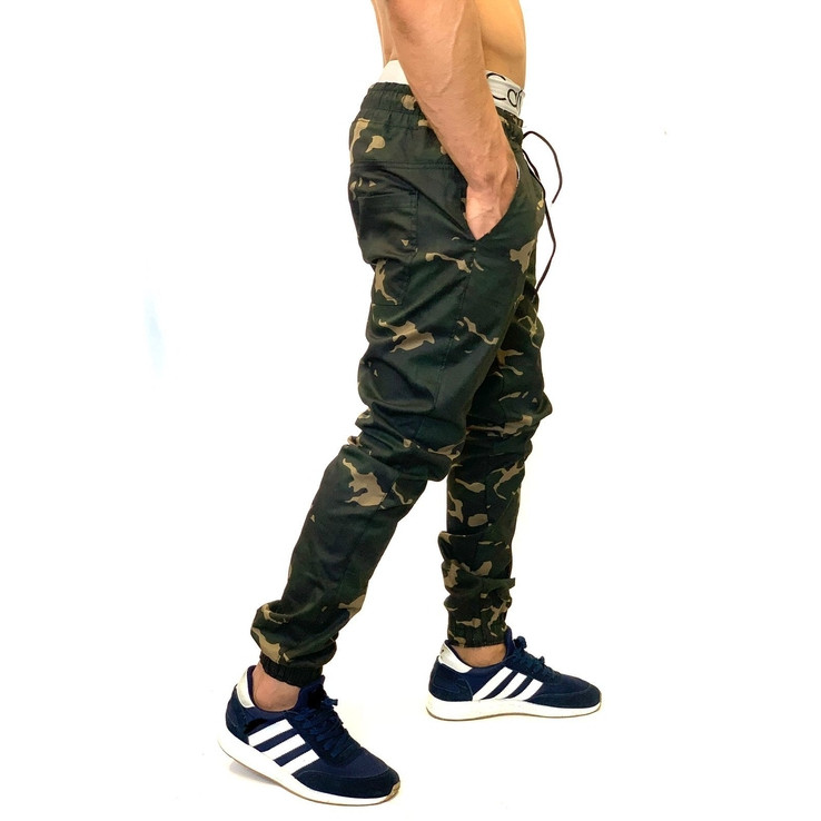 calça jeans jogger masculina camuflada, marrom / caramelo várias cores, slim fit