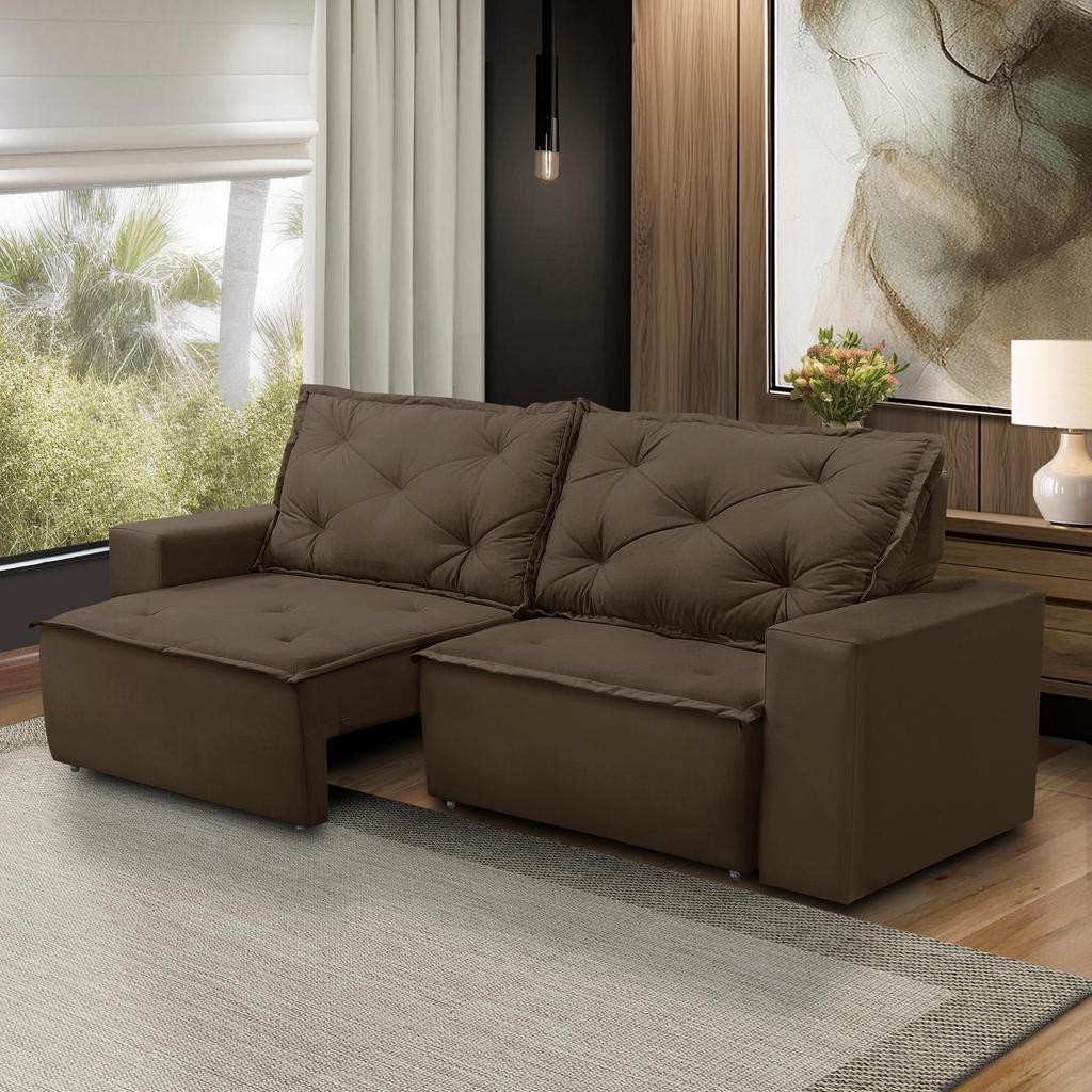 Sofá Retrátil e Reclinável 3 lugares com Molas 1,80m Ana Suede Marrom Adonai Estofados em Oferta na Shopee