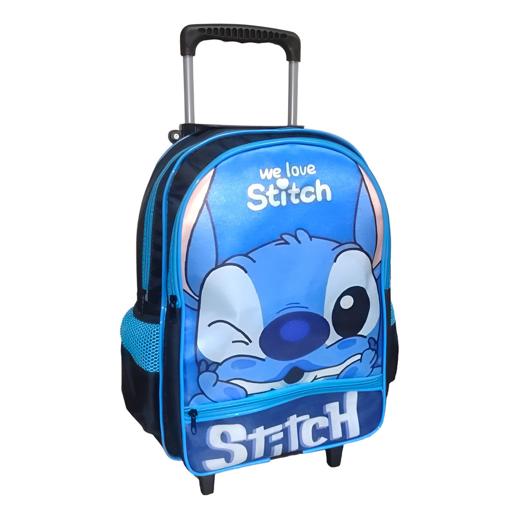 Mochila Lilo Stitch Bolsa Infantil Rodinhas Escolar Passeio