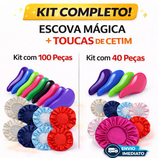 ATACADO Kit 100 ou 40 Peças Kit Escova Mágica + Touca de Cetim Anti Frizz Para Revenda