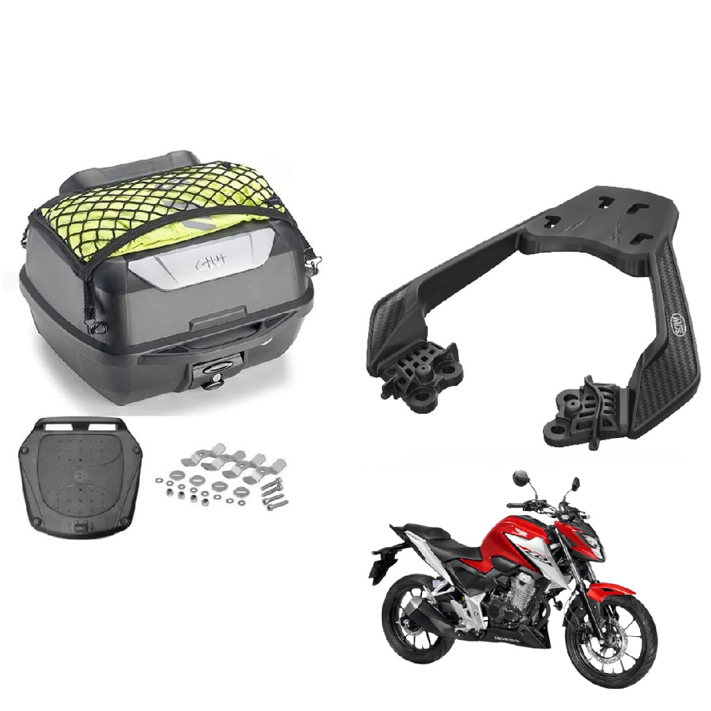 Kit Bau De Moto Givi 43L Adventure E Bagageiro Suporte Scam Fiberforce Honda CB 300F Twister 2023 A 2026 Bauleto