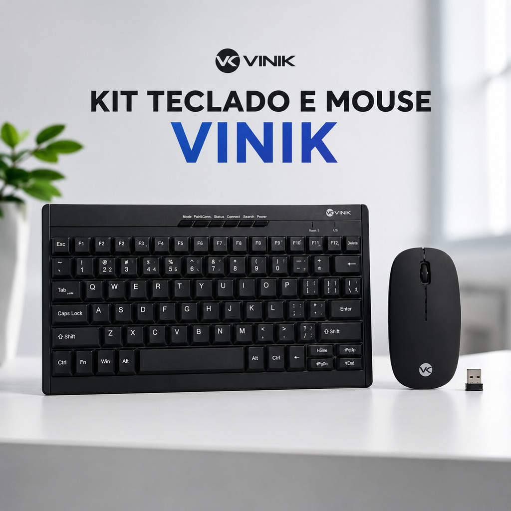 Kit Mini Teclado E Mouse Sem Fio Vinik Dynamic Flat - Dc110 Preto