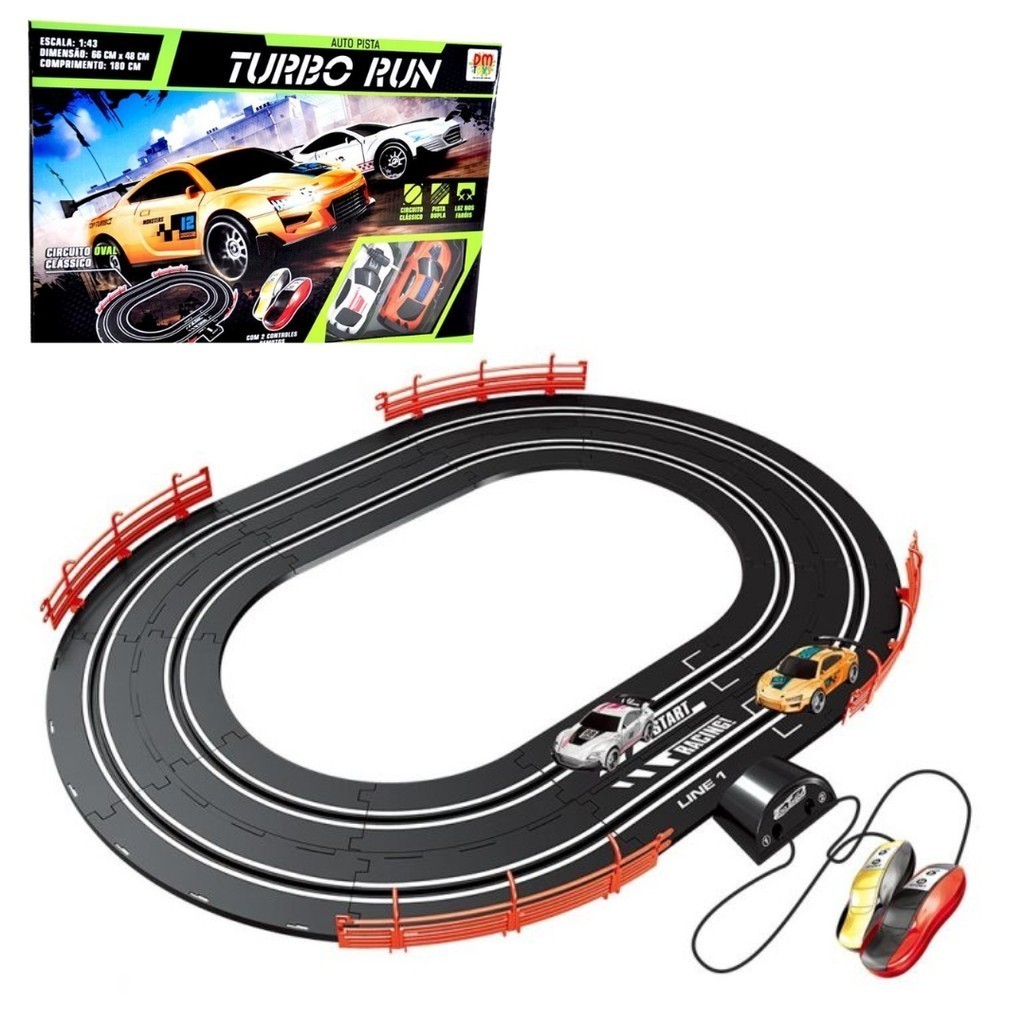 Auto Pista Turbo Run Circuito Oval de Corrida Autorama 180cm Dm Toys DMT5890Mãe e Bebê