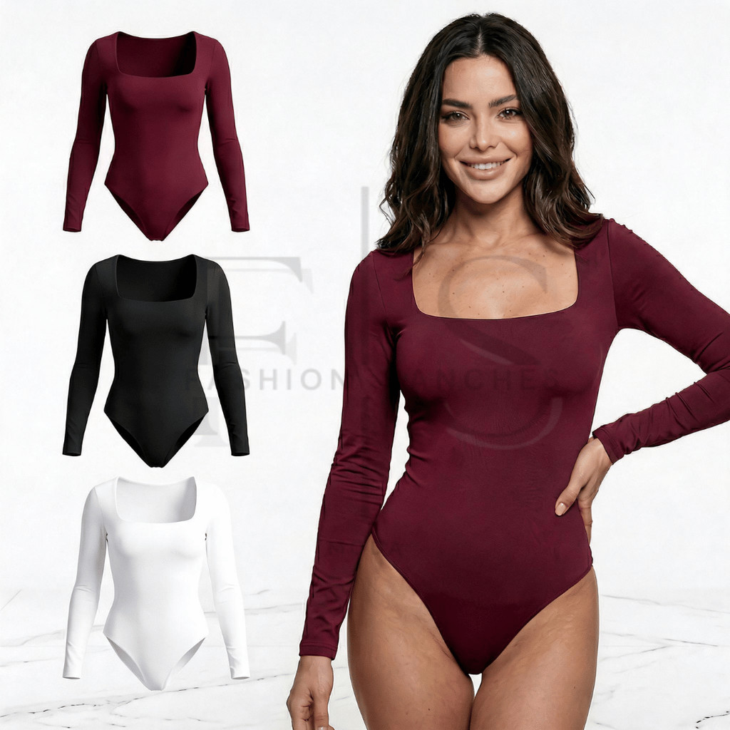 Kit 3 ou 2 Body Feminino Manga Longa Decote Quadrado Suplex Forrado Blusa Frio Premium Inverno 2026