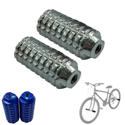 Par Pedaleira Trolhão Aluminio Azul Prateado Rosca 10mm Eixo Padrão Bike Apoio Pe Roda Traseira Carona Bicicleta Mtb Bmx